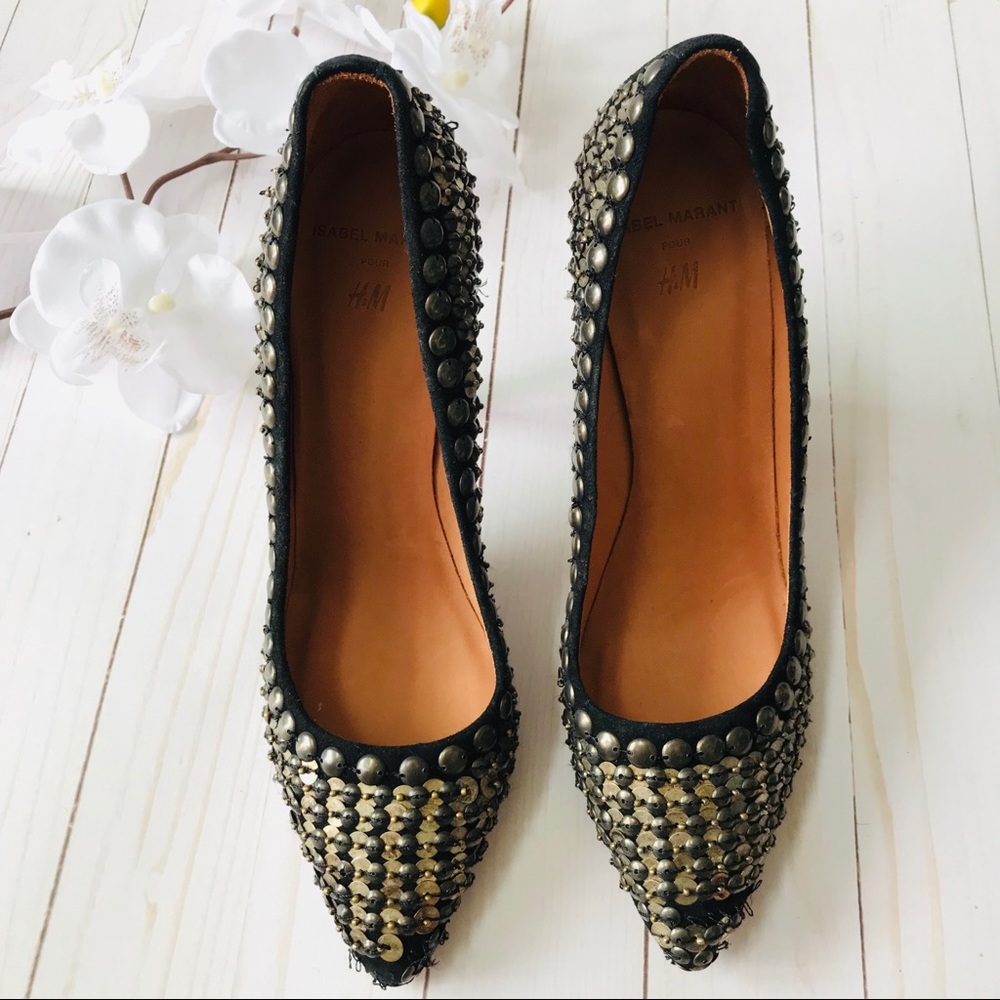 Isabel Marant Embellished Metal Sequin Leather Pump Size 39